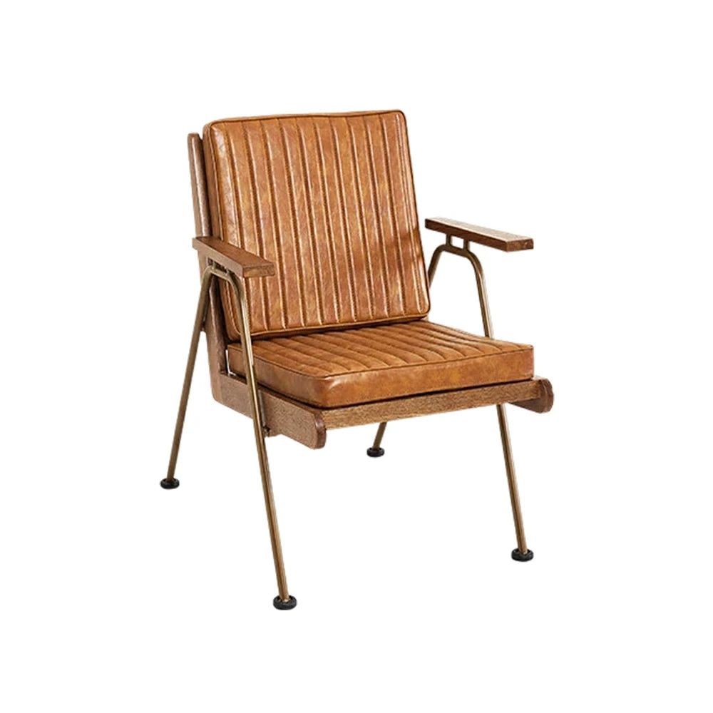 LIVARA Vintage Industrial Accent Armchair - PU Leather Upholstery with Padded Seat, Solid Wood Armrests, Sturdy Metal Frame for Living & Lounge Spaces - Brown