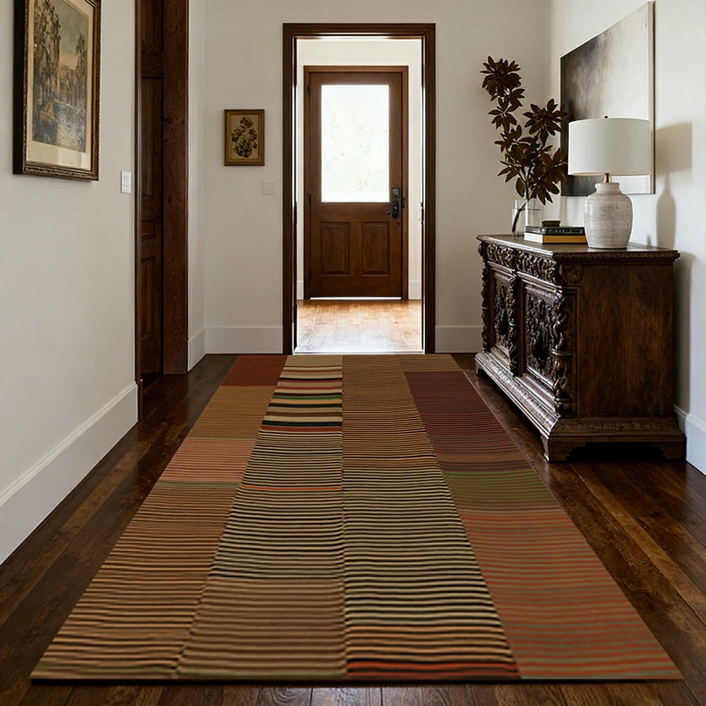 LIVARA 160/200cm Gabbeh Stripe-Patch Loop-Pile Rug - Upgraded Non-Slip Eco Cotton-Latex Backing - Waterproof, Stain-Resistant, Soft & Durable - Warm Multi