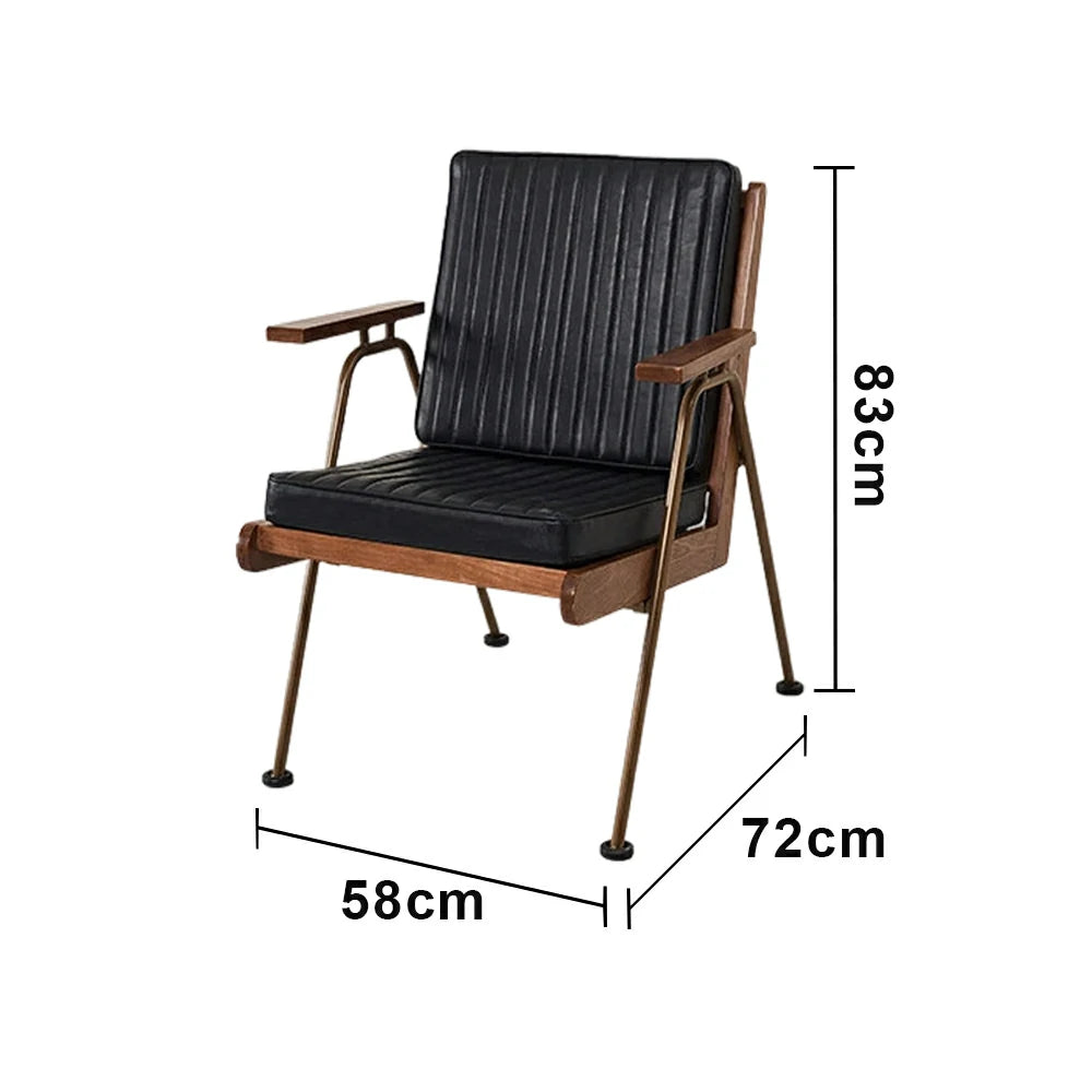 LIVARA Vintage Industrial Accent Armchair - PU Leather Upholstery with Padded Seat, Solid Wood Armrests, Sturdy Metal Frame for Living & Lounge Spaces - Black