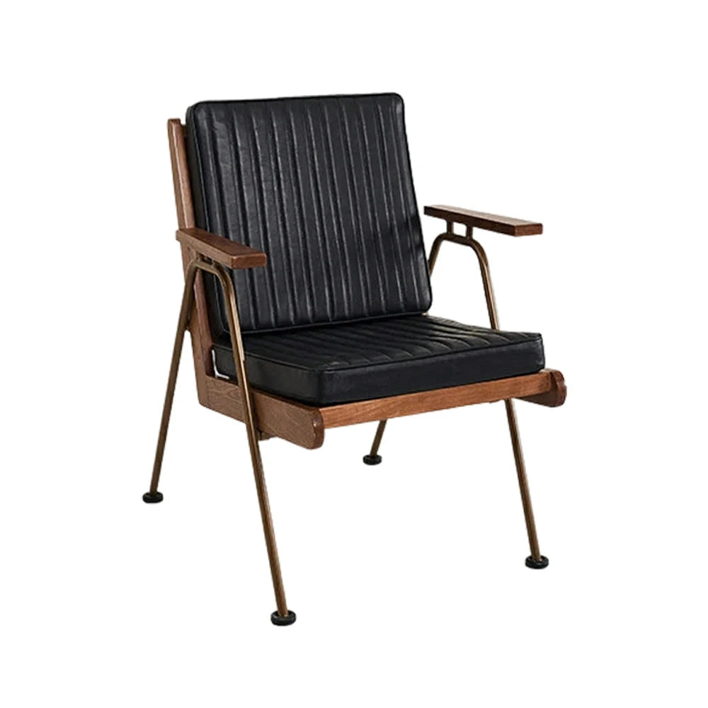 LIVARA Vintage Industrial Accent Armchair - PU Leather Upholstery with Padded Seat, Solid Wood Armrests, Sturdy Metal Frame for Living & Lounge Spaces - Black