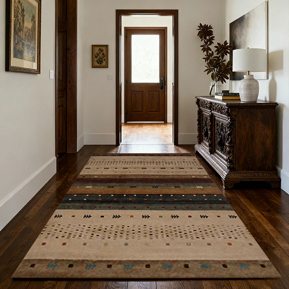 LIVARA 160/200cm Gabbeh Tribal-Stripe Loop-Pile Rug - Upgraded Non-Slip Eco Cotton-Latex Backing - Waterproof, Stain-Resistant, Soft & Durable - Warm Beige