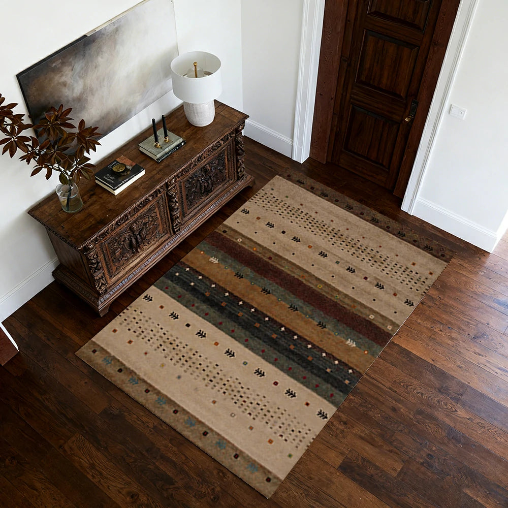 LIVARA 160/200cm Gabbeh Tribal-Stripe Loop-Pile Rug - Upgraded Non-Slip Eco Cotton-Latex Backing - Waterproof, Stain-Resistant, Soft & Durable - Warm Beige