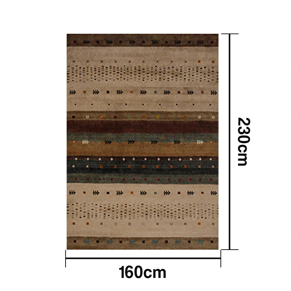 LIVARA 160/200cm Gabbeh Tribal-Stripe Loop-Pile Rug - Upgraded Non-Slip Eco Cotton-Latex Backing - Waterproof, Stain-Resistant, Soft & Durable - Warm Beige