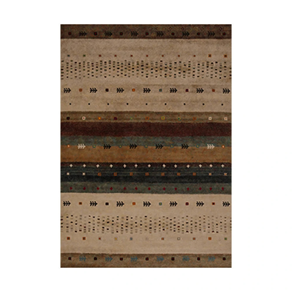 LIVARA 160/200cm Gabbeh Tribal-Stripe Loop-Pile Rug - Upgraded Non-Slip Eco Cotton-Latex Backing - Waterproof, Stain-Resistant, Soft & Durable - Warm Beige