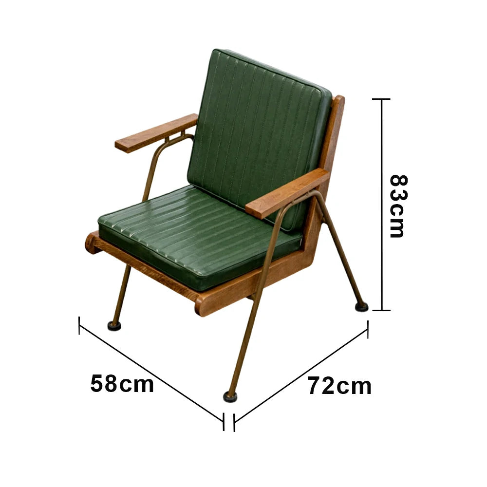 LIVARA Vintage Industrial Accent Armchair - PU Leather Upholstery with Padded Seat, Solid Wood Armrests, Sturdy Metal Frame for Living & Lounge Spaces - Green