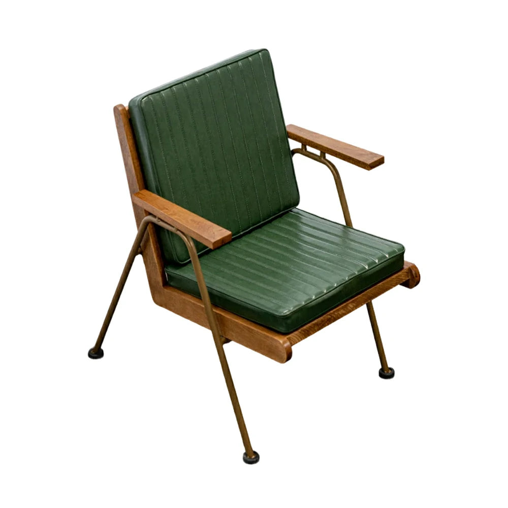 LIVARA Vintage Industrial Accent Armchair - PU Leather Upholstery with Padded Seat, Solid Wood Armrests, Sturdy Metal Frame for Living & Lounge Spaces - Green