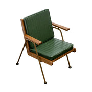 LIVARA Vintage Industrial Accent Armchair - PU Leather Upholstery with Padded Seat, Solid Wood Armrests, Sturdy Metal Frame for Living & Lounge Spaces - Green