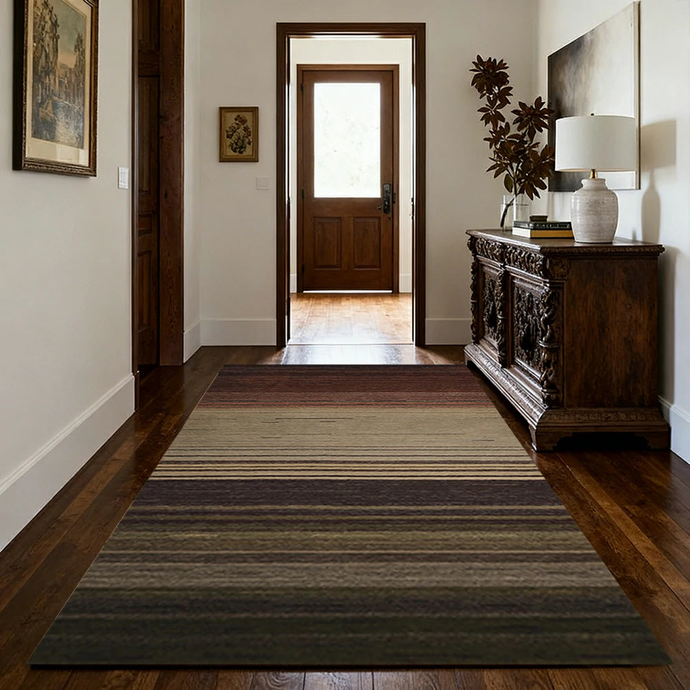 LIVARA 160/200cm Gabbeh Gradient-Stripe Loop-Pile Rug - Non-Slip Eco Cotton-Latex Backing - Waterproof, Stain-Resistant, Soft & Durable - Dark Earth Tone