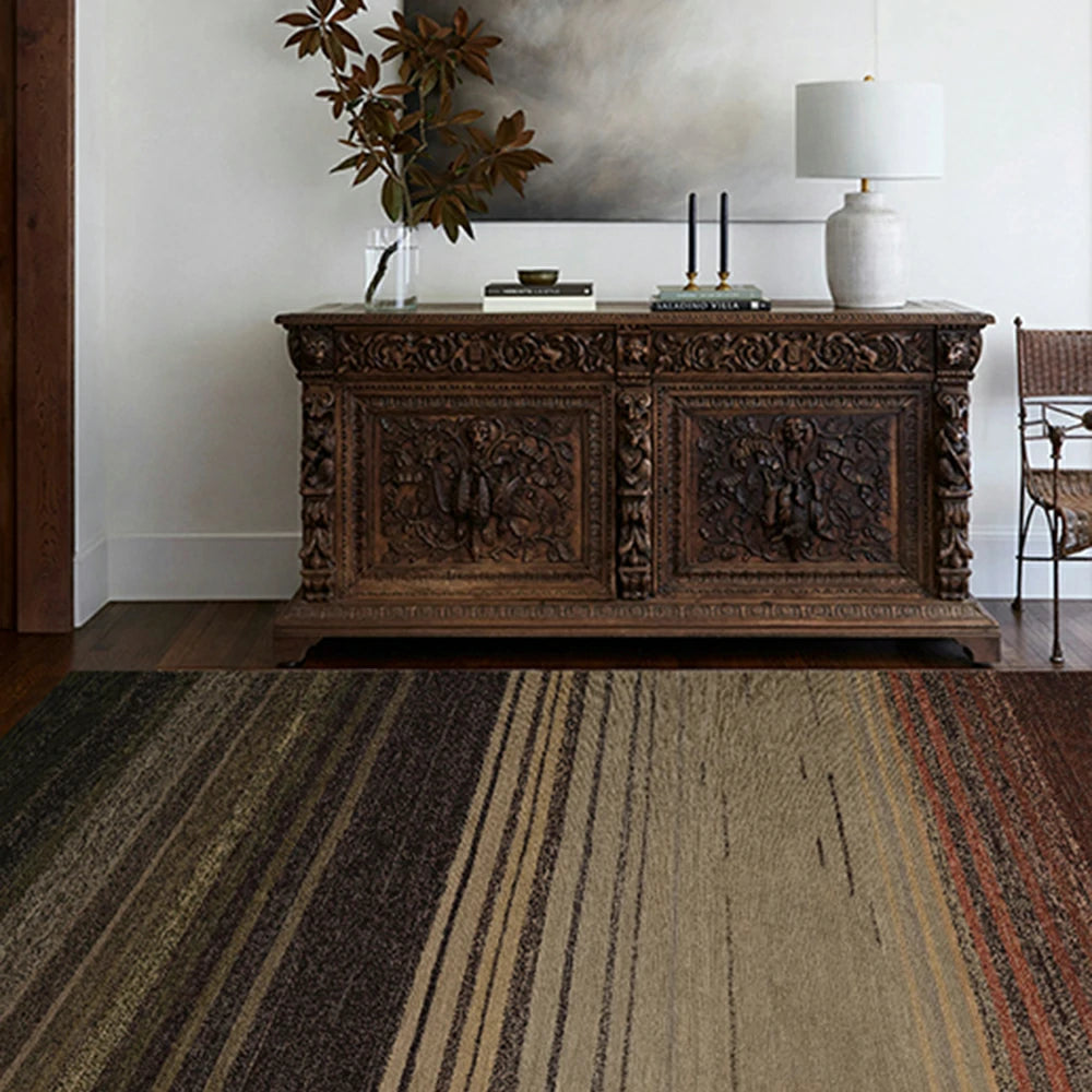 LIVARA 160/200cm Gabbeh Gradient-Stripe Loop-Pile Rug - Non-Slip Eco Cotton-Latex Backing - Waterproof, Stain-Resistant, Soft & Durable - Dark Earth Tone