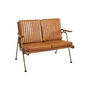 LIVARA Vintage Industrial 2-Seater Sofa Chair - PU Leather Upholstery with Padded Cushions, Solid Wood Armrests, Sturdy Metal Frame for Living & Lounge Spaces - Brown