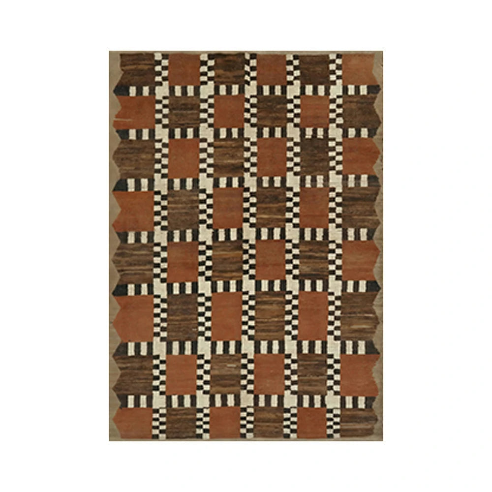 LIVARA 160/200cm Gabbeh Checker-Pattern Loop-Pile Rug - Non-Slip Eco Cotton-Latex Backing - Waterproof, Stain-Resistant, Soft & Durable - Terracotta Brown