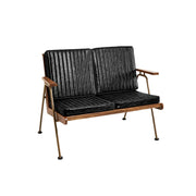 LIVARA Vintage Industrial 2-Seater Sofa Chair - PU Leather Upholstery with Padded Cushions, Solid Wood Armrests, Sturdy Metal Frame for Living & Lounge Spaces - Black