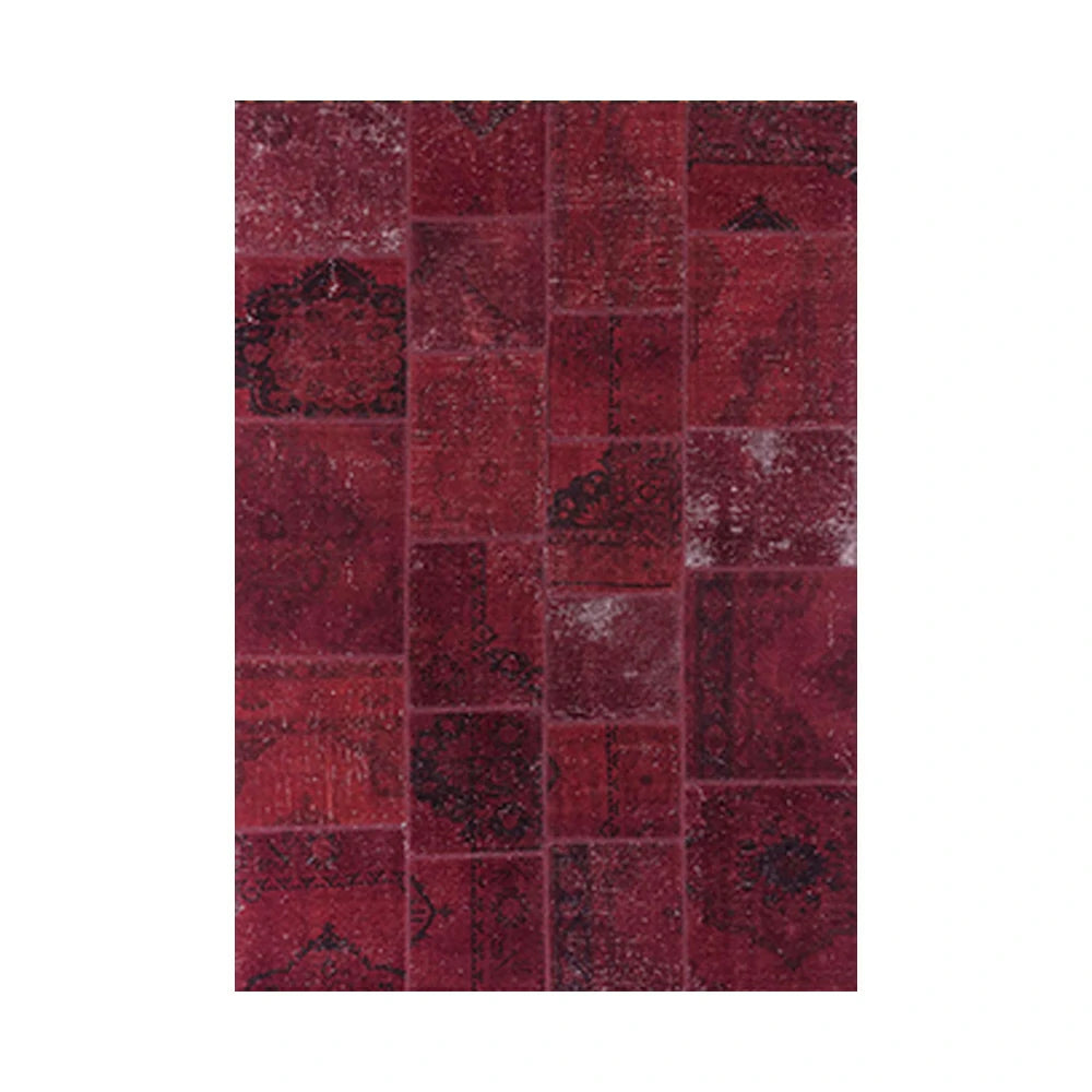LIVARA 160/200cm Vintage Patchwork Loop-Pile Rug - Non-Slip Eco Cotton-Latex Backing - Waterproof, Stain-Resistant, Soft & Durable - Deep Red