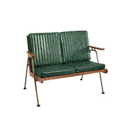 LIVARA Vintage Industrial 2-Seater Sofa Chair - PU Leather Upholstery with Padded Cushions, Solid Wood Armrests, Sturdy Metal Frame for Living & Lounge Spaces - Green