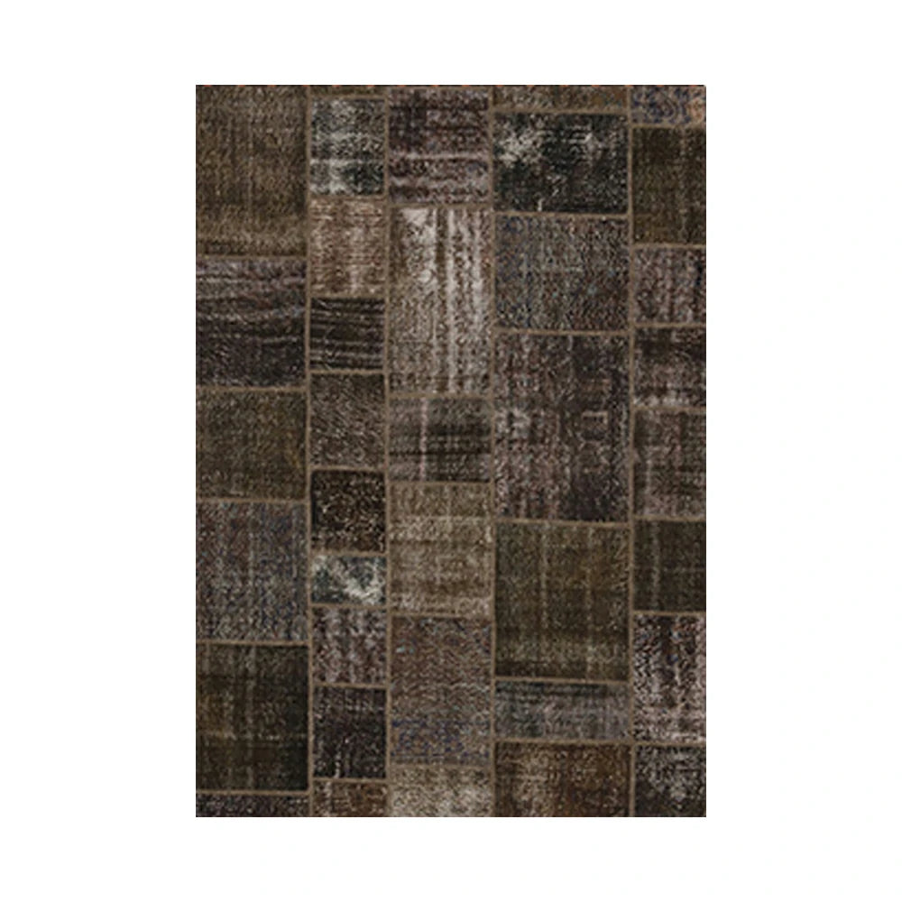 LIVARA 160/200cm Vintage Patchwork Loop-Pile Rug - Non-Slip Eco Cotton-Latex Backing - Waterproof, Stain-Resistant, Soft & Durable - Dark Brown