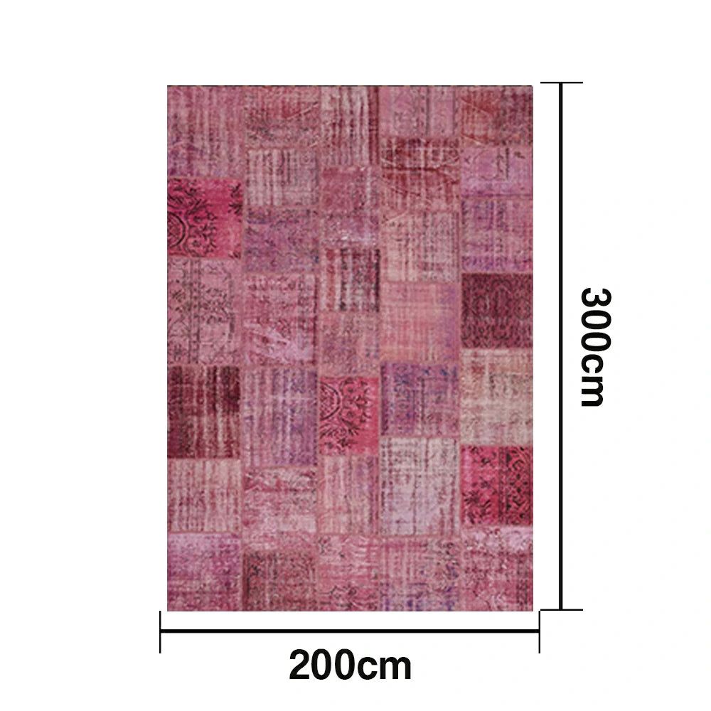 LIVARA 160/200cm Vintage Patchwork Loop-Pile Rug - Non-Slip Eco Cotton-Latex Backing - Waterproof, Stain-Resistant, Soft & Durable - Pink Purple