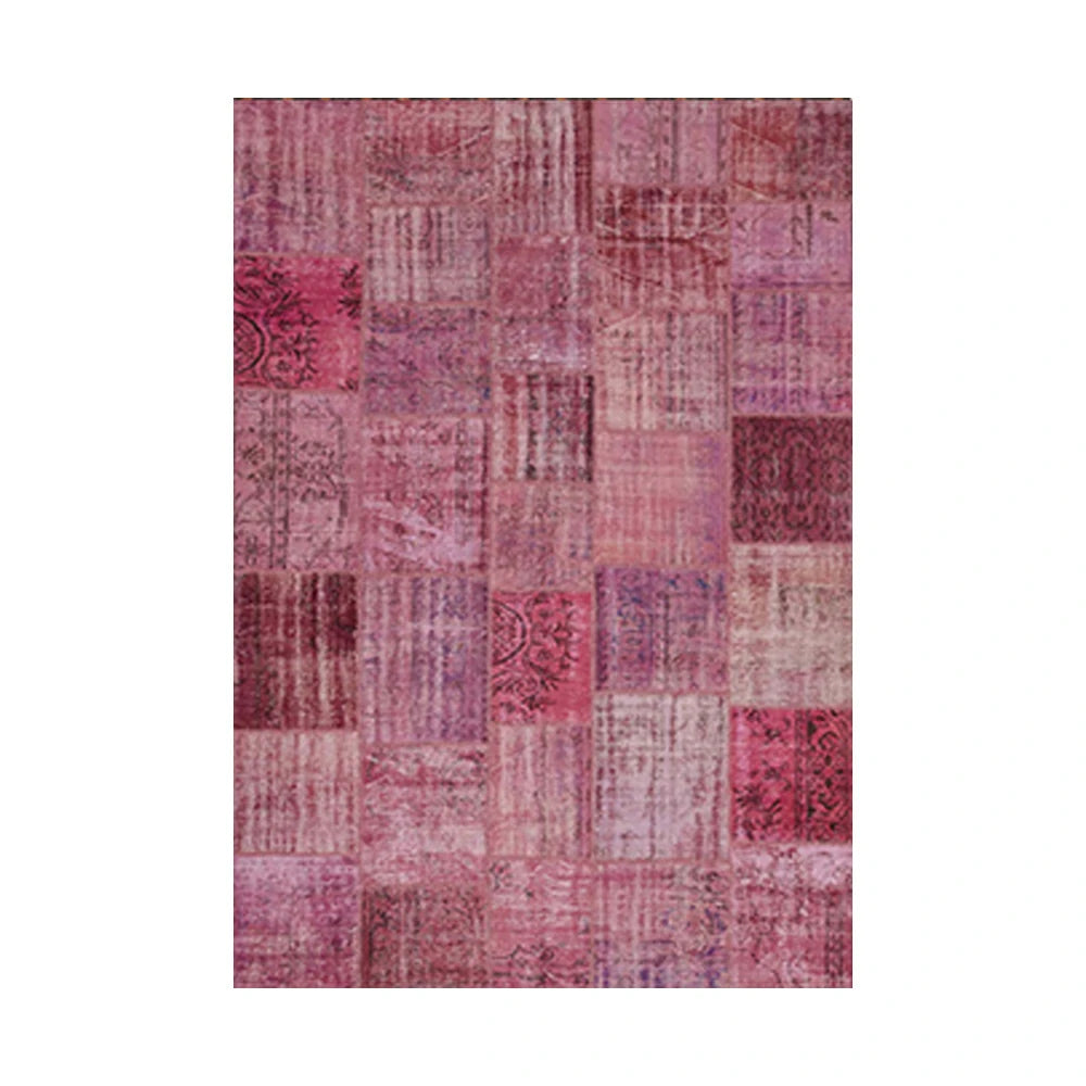 LIVARA 160/200cm Vintage Patchwork Loop-Pile Rug - Non-Slip Eco Cotton-Latex Backing - Waterproof, Stain-Resistant, Soft & Durable - Pink Purple