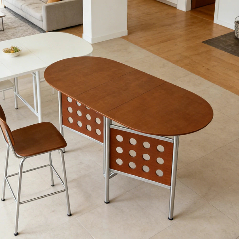 LIVARA Vintage Oval Dining Table - Solid Wood Tabletop, Foldable Space-Saving Design, Stainless Steel Frame for Home & Dining Use - Antique Brown