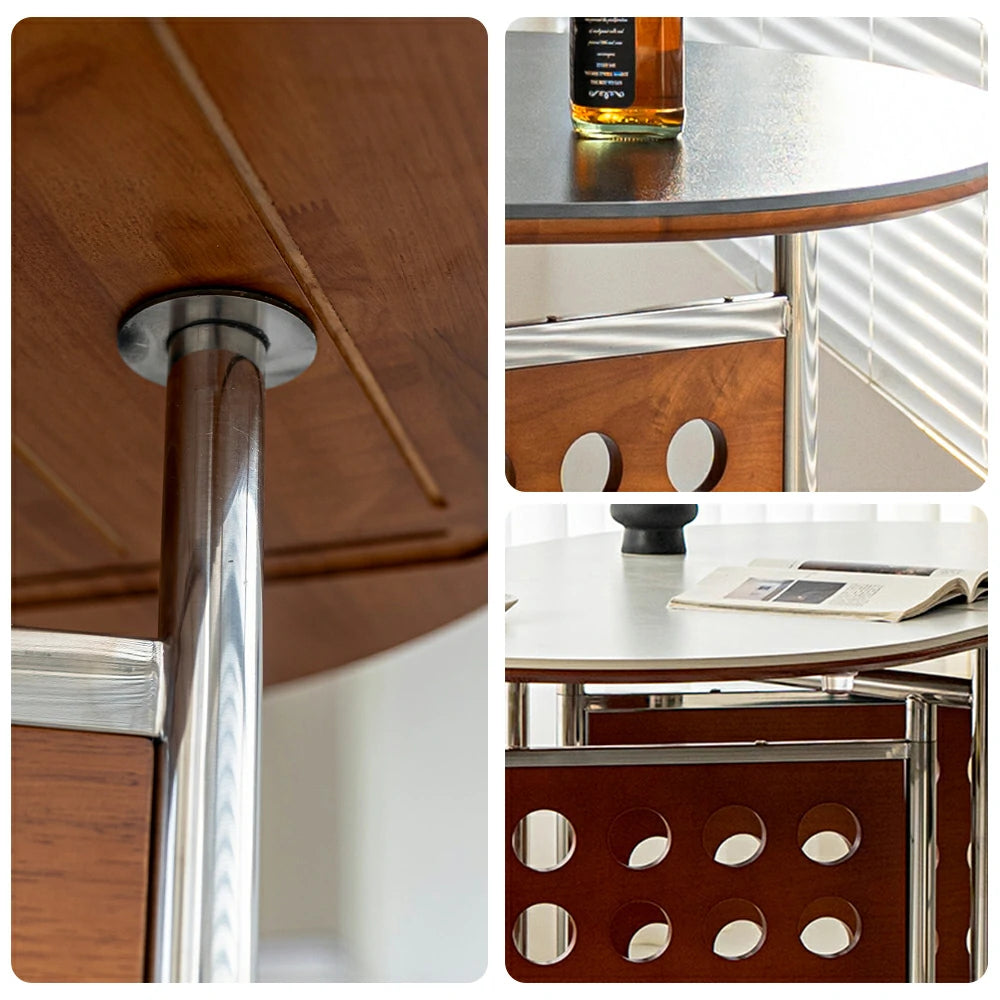 LIVARA Vintage Oval Dining Table - Solid Wood Tabletop, Foldable Space-Saving Design, Stainless Steel Frame for Home & Dining Use - Antique Brown