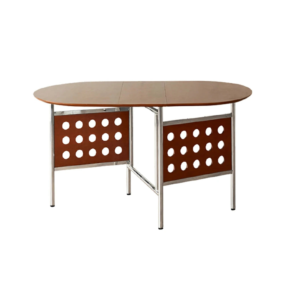 LIVARA Vintage Oval Dining Table - Solid Wood Tabletop, Foldable Space-Saving Design, Stainless Steel Frame for Home & Dining Use - Antique Brown