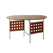 LIVARA Vintage Oval Dining Table - Solid Wood Tabletop, Foldable Space-Saving Design, Stainless Steel Frame for Home & Dining Use - Antique Brown