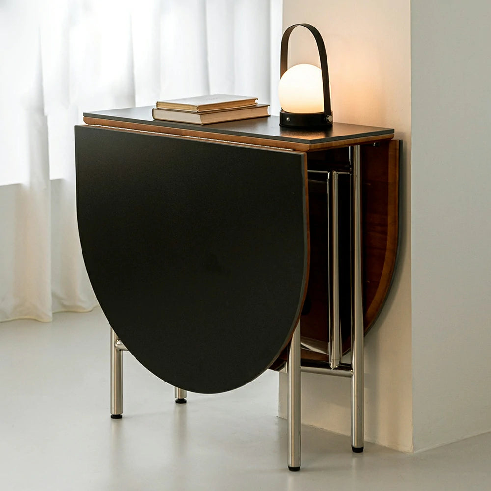 LIVARA Vintage Oval Dining Table - Solid Wood Tabletop, Foldable Space-Saving Design, Stainless Steel Frame for Home & Dining Use - Black