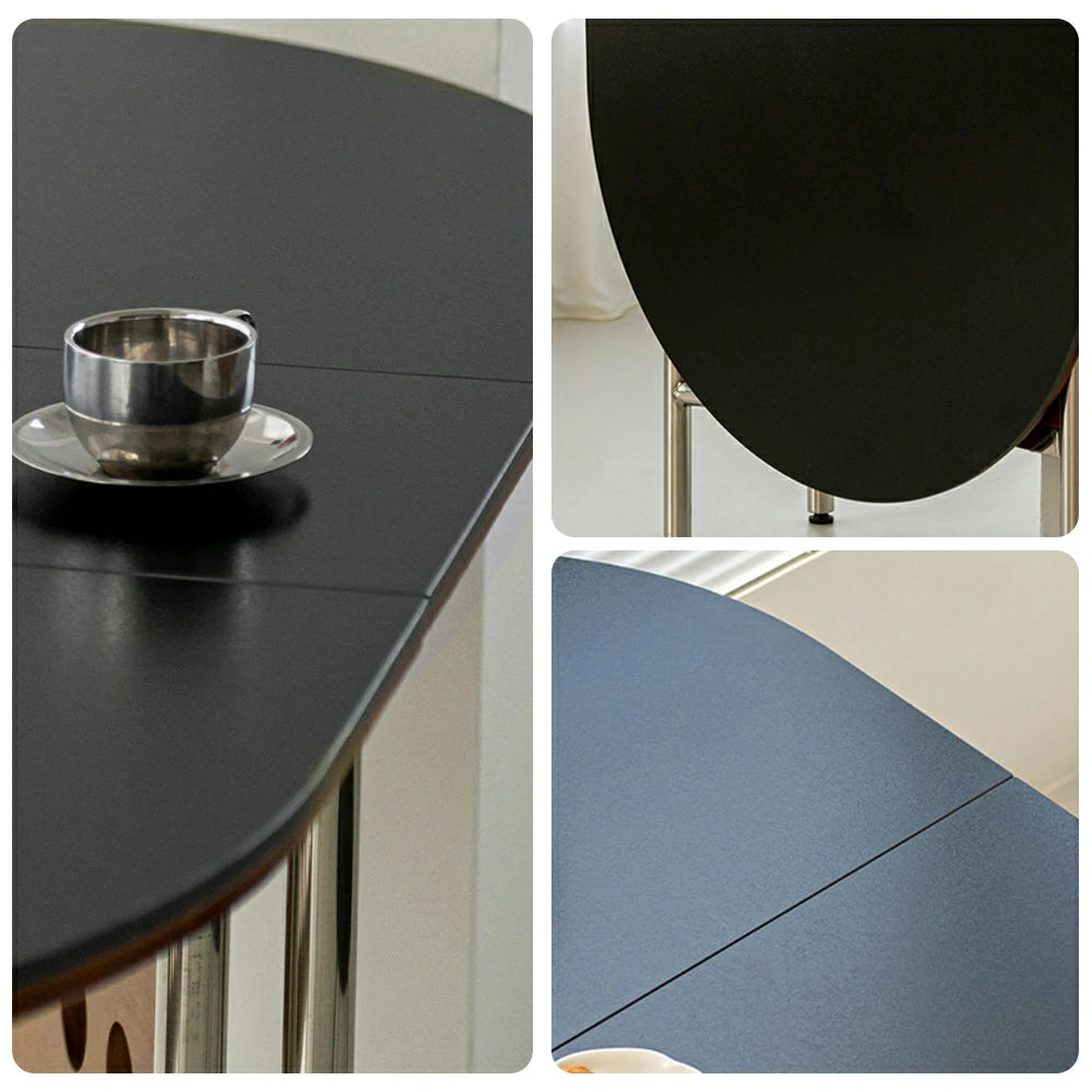 LIVARA Vintage Oval Dining Table - Solid Wood Tabletop, Foldable Space-Saving Design, Stainless Steel Frame for Home & Dining Use - Black