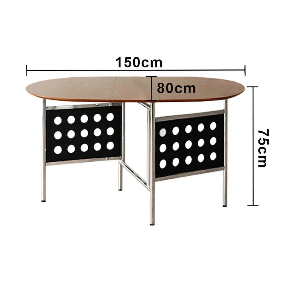 LIVARA Vintage Oval Dining Table - Solid Wood Tabletop, Foldable Space-Saving Design, Stainless Steel Frame for Home & Dining Use - Black