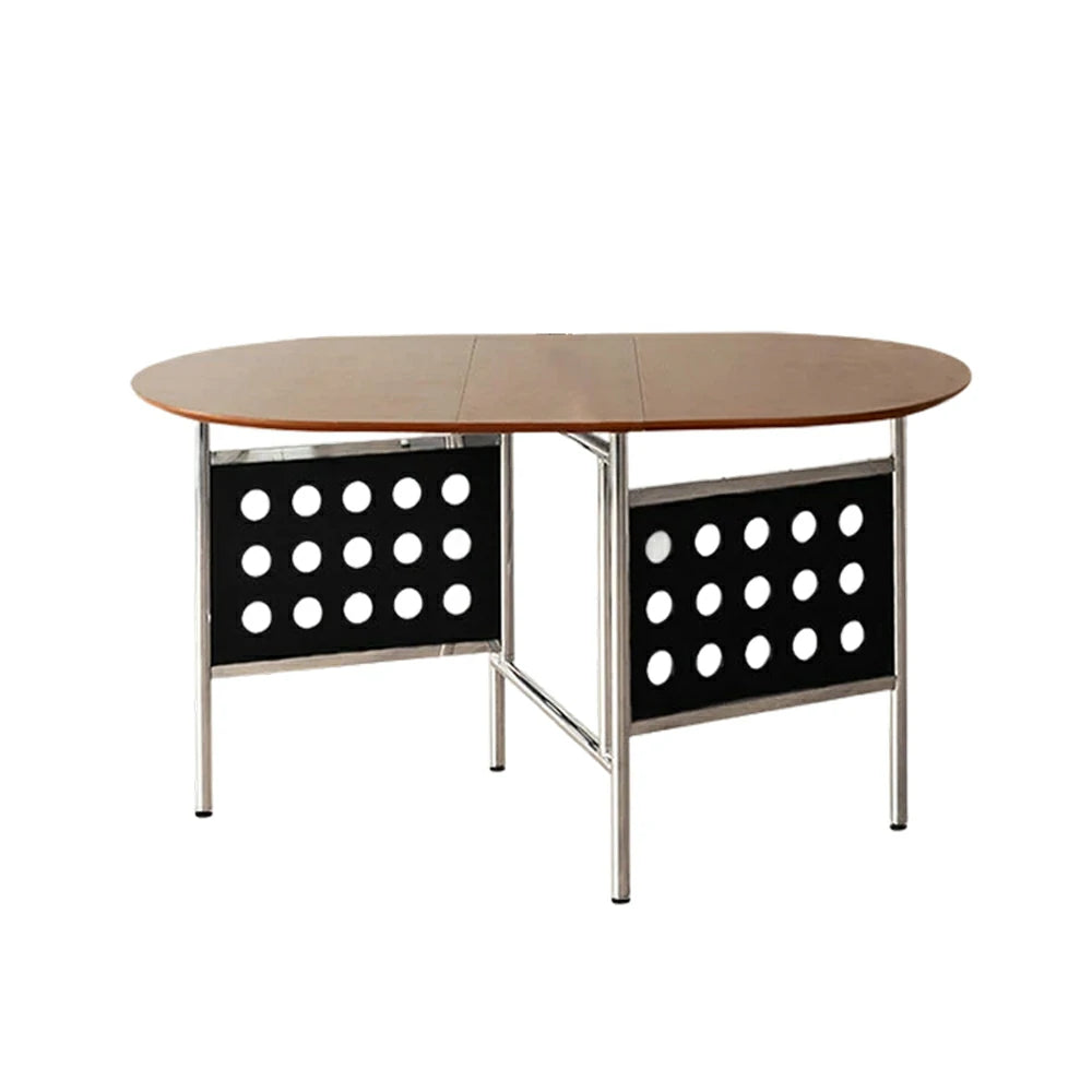 LIVARA Vintage Oval Dining Table - Solid Wood Tabletop, Foldable Space-Saving Design, Stainless Steel Frame for Home & Dining Use - Black