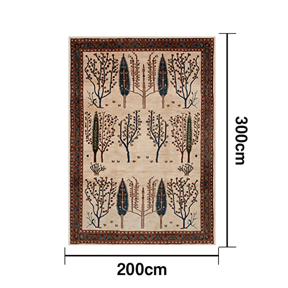 LIVARA 160/200cm Gabbeh Tree-Border Loop-Pile Rug - Non-Slip Eco Cotton-Latex Backing - Waterproof, Stain-Resistant, Soft & Durable - Beige Multi