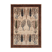 LIVARA 160/200cm Gabbeh Tree-Border Loop-Pile Rug - Non-Slip Eco Cotton-Latex Backing - Waterproof, Stain-Resistant, Soft & Durable - Beige Multi