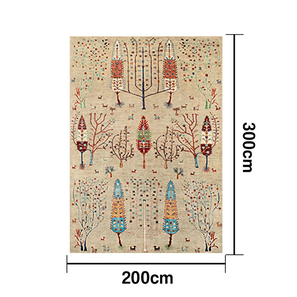 LIVARA 160/200cm Gabbeh Symmetry-Tree Loop-Pile Rug - Non-Slip Eco Cotton-Latex Backing - Waterproof, Stain-Resistant, Soft & Durable - Beige Multi