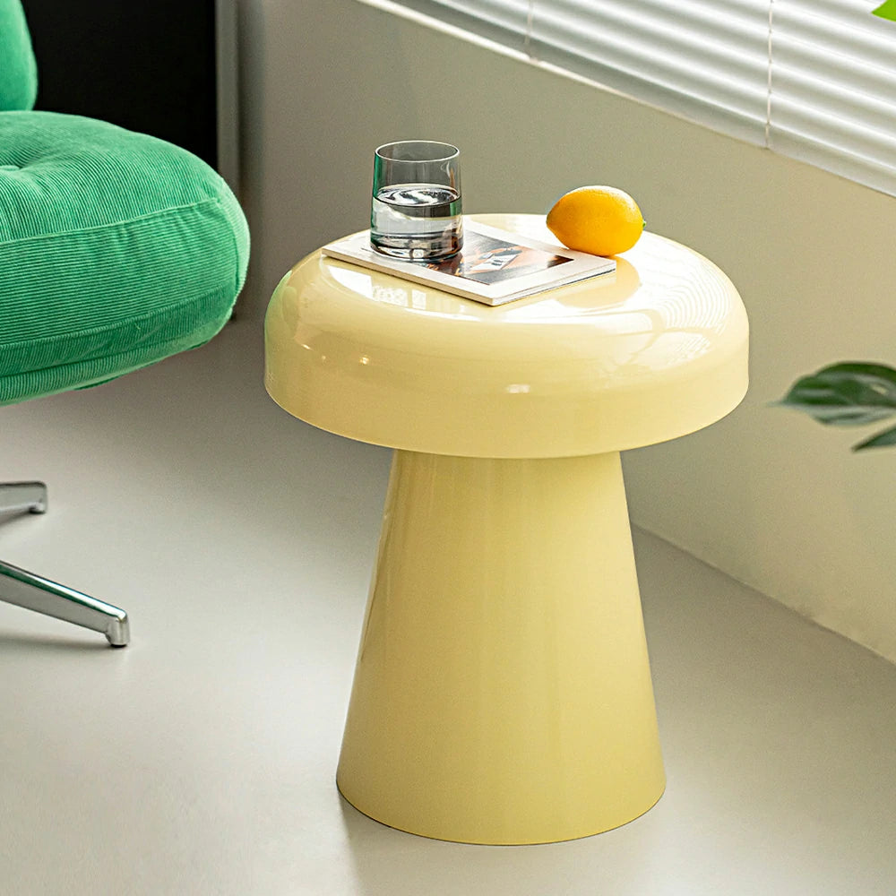 LIVARA Modern Side Table - Compact Metal Design, Smooth Gloss Finish, Stable Base for Living Room & Home Office, 46cm Height - Yellow