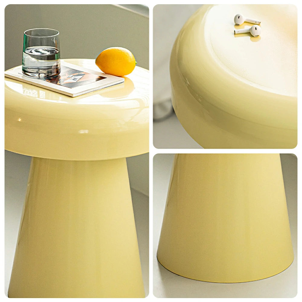 LIVARA Modern Side Table - Compact Metal Design, Smooth Gloss Finish, Stable Base for Living Room & Home Office, 46cm Height - Yellow