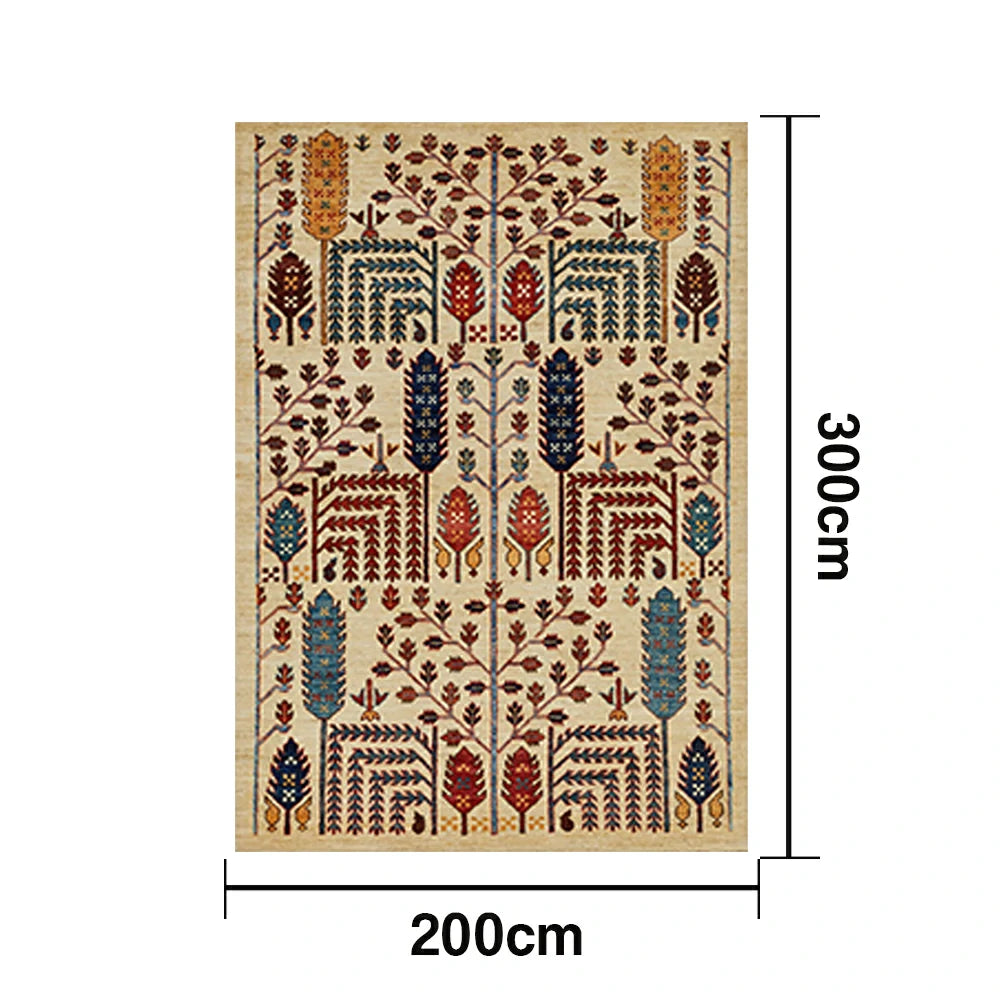 LIVARA 160/200cm Gabbeh Symmetric Botanical Loop-Pile Rug - Upgraded Non-Slip Eco Cotton-Latex Backing - Waterproof, Stain-Resistant, Soft & Durable - Beige Multi