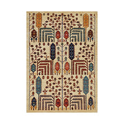 LIVARA 160/200cm Gabbeh Symmetric Botanical Loop-Pile Rug - Upgraded Non-Slip Eco Cotton-Latex Backing - Waterproof, Stain-Resistant, Soft & Durable - Beige Multi
