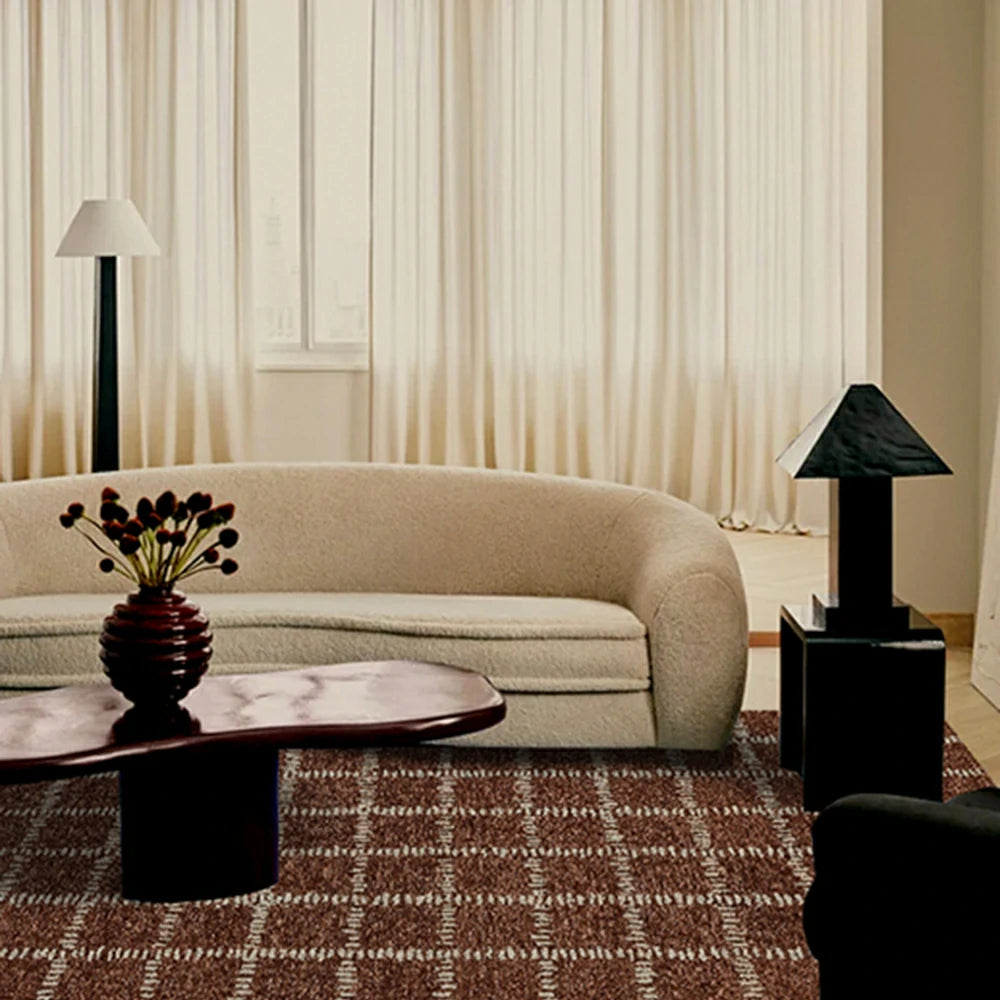 LIVARA 160/200cm Gabbeh Grid Pattern Loop-Pile Rug - Upgraded Non-Slip Eco Cotton-Latex Backing - Waterproof, Stain-Resistant, Soft & Durable - Brown