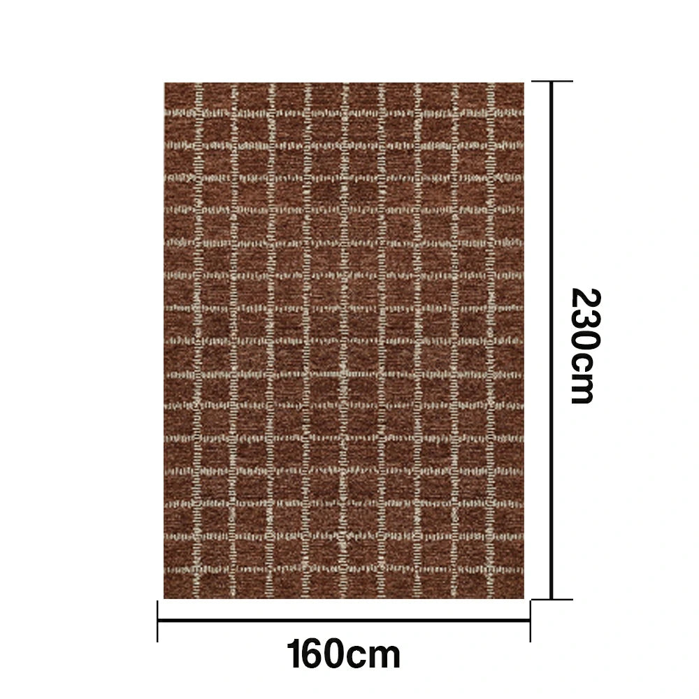 LIVARA 160/200cm Gabbeh Grid Pattern Loop-Pile Rug - Upgraded Non-Slip Eco Cotton-Latex Backing - Waterproof, Stain-Resistant, Soft & Durable - Brown
