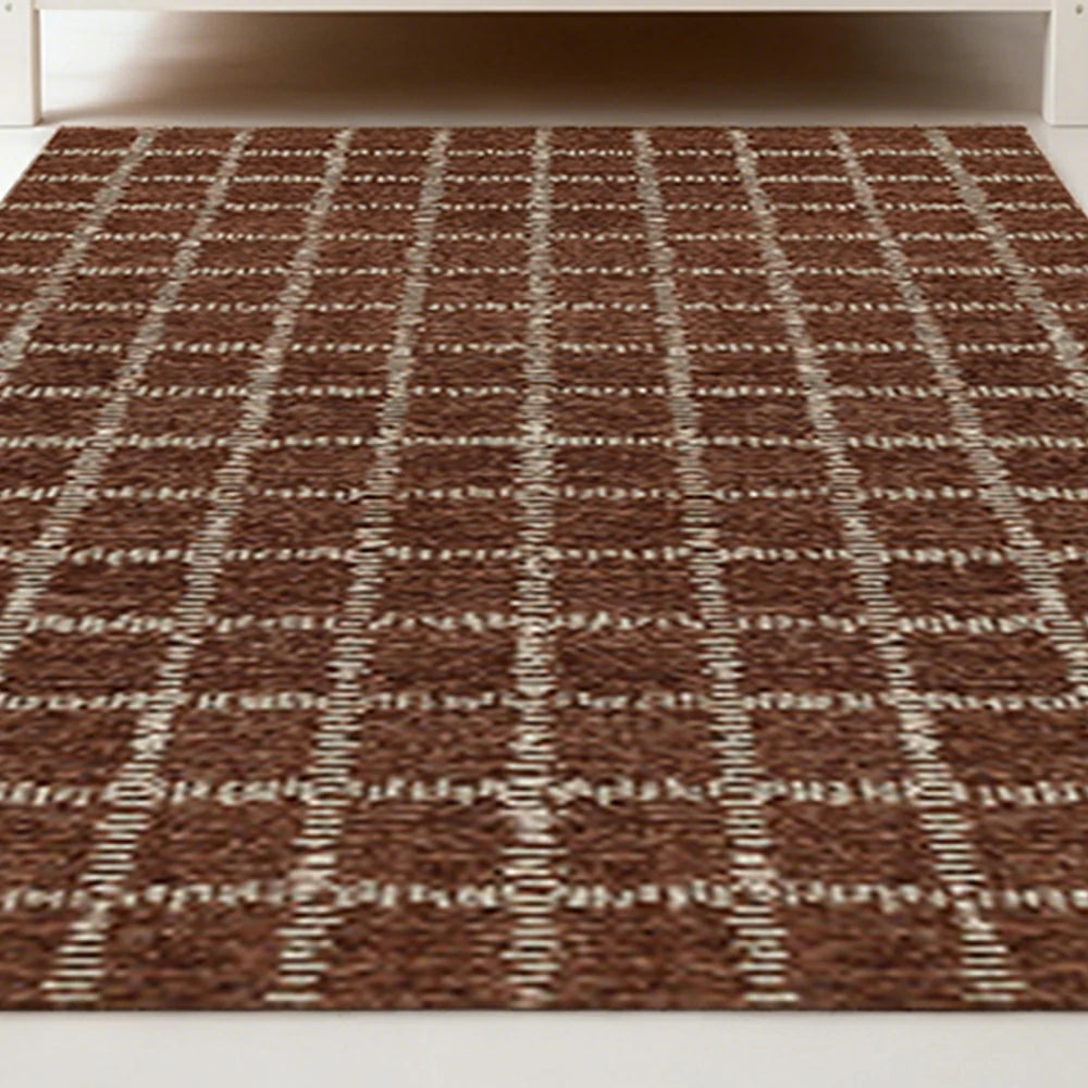 LIVARA 160/200cm Gabbeh Grid Pattern Loop-Pile Rug - Upgraded Non-Slip Eco Cotton-Latex Backing - Waterproof, Stain-Resistant, Soft & Durable - Brown