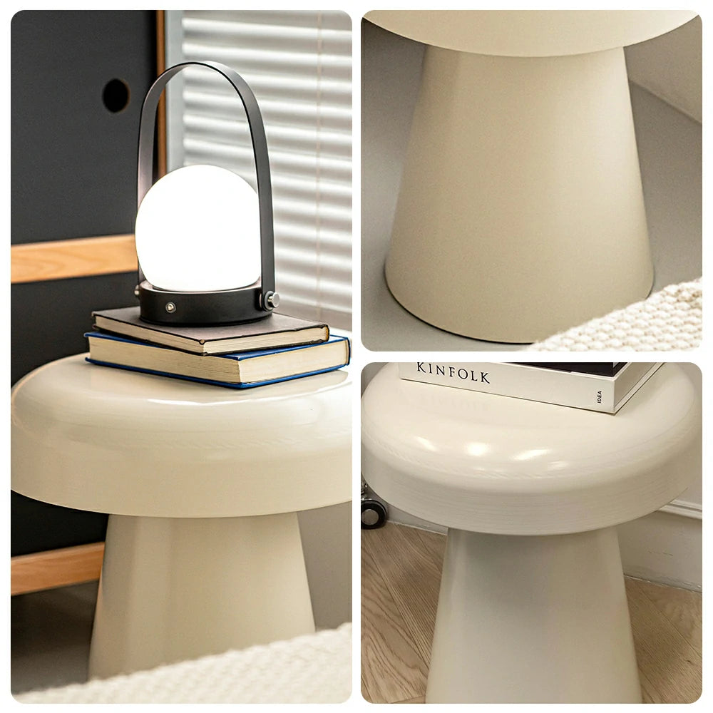 LIVARA Modern Side Table - Compact Metal Design, Smooth Gloss Finish, Stable Base for Living Room & Home Office, 46cm Height - White