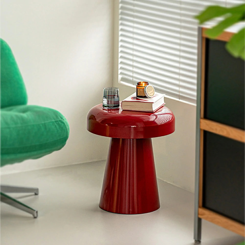 LIVARA Modern Side Table - Compact Metal Design, Smooth Gloss Finish, Stable Base for Living Room & Home Office, 46cm Height - Red