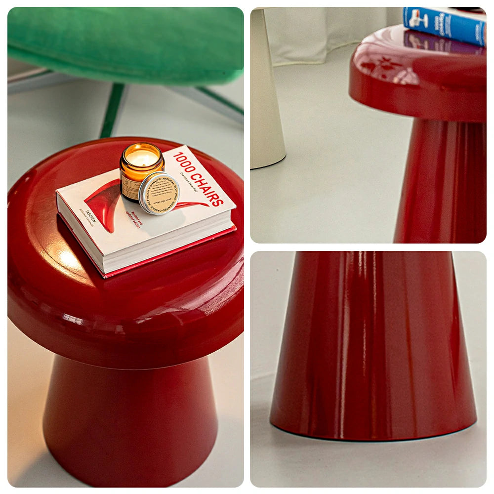 LIVARA Modern Side Table - Compact Metal Design, Smooth Gloss Finish, Stable Base for Living Room & Home Office, 46cm Height - Red