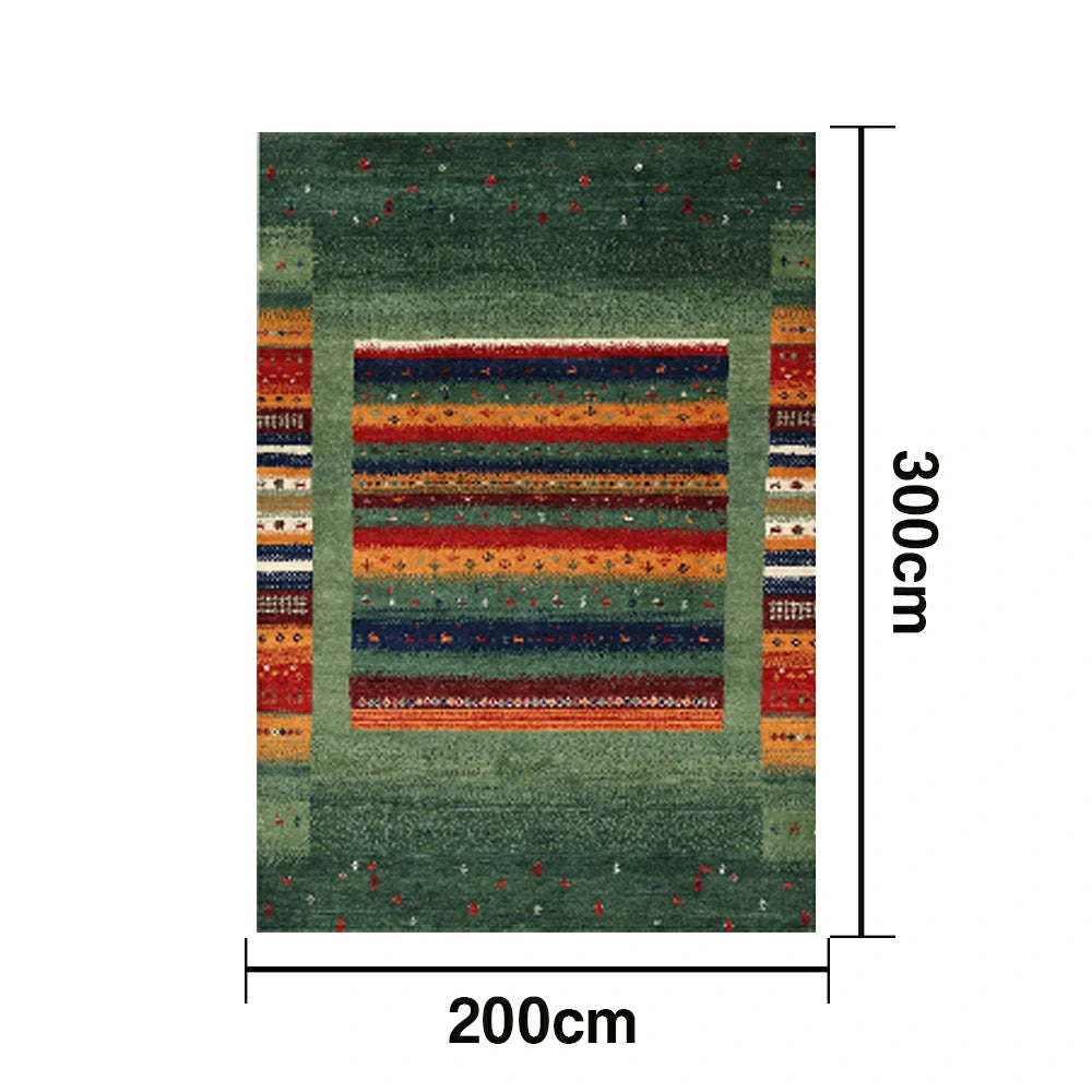 LIVARA 160/200cm Gabbeh Striped Loop-Pile Rug - Upgraded Non-Slip Eco Cotton-Latex Backing - Waterproof, Stain-Resistant, Soft & Durable - Green Multi-Color