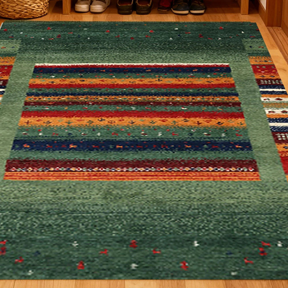 LIVARA 160/200cm Gabbeh Striped Loop-Pile Rug - Upgraded Non-Slip Eco Cotton-Latex Backing - Waterproof, Stain-Resistant, Soft & Durable - Green Multi-Color