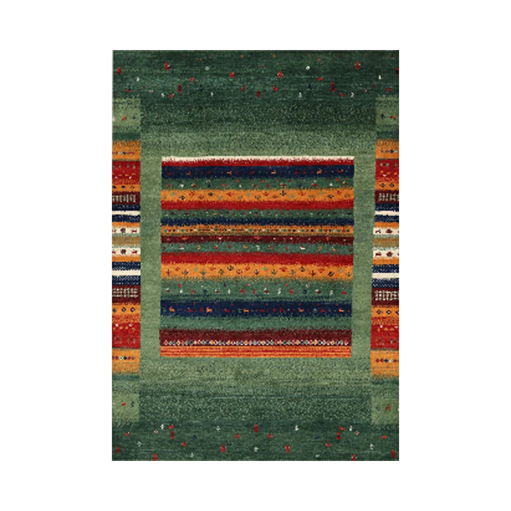 LIVARA 160/200cm Gabbeh Striped Loop-Pile Rug - Upgraded Non-Slip Eco Cotton-Latex Backing - Waterproof, Stain-Resistant, Soft & Durable - Green Multi-Color