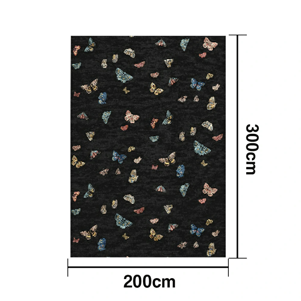 LIVARA 160/200cm Butterfly Print Loop-Pile Rug - Upgraded Non-Slip Eco Cotton-Latex Backing - Waterproof, Stain-Resistant, Soft & Durable - Black