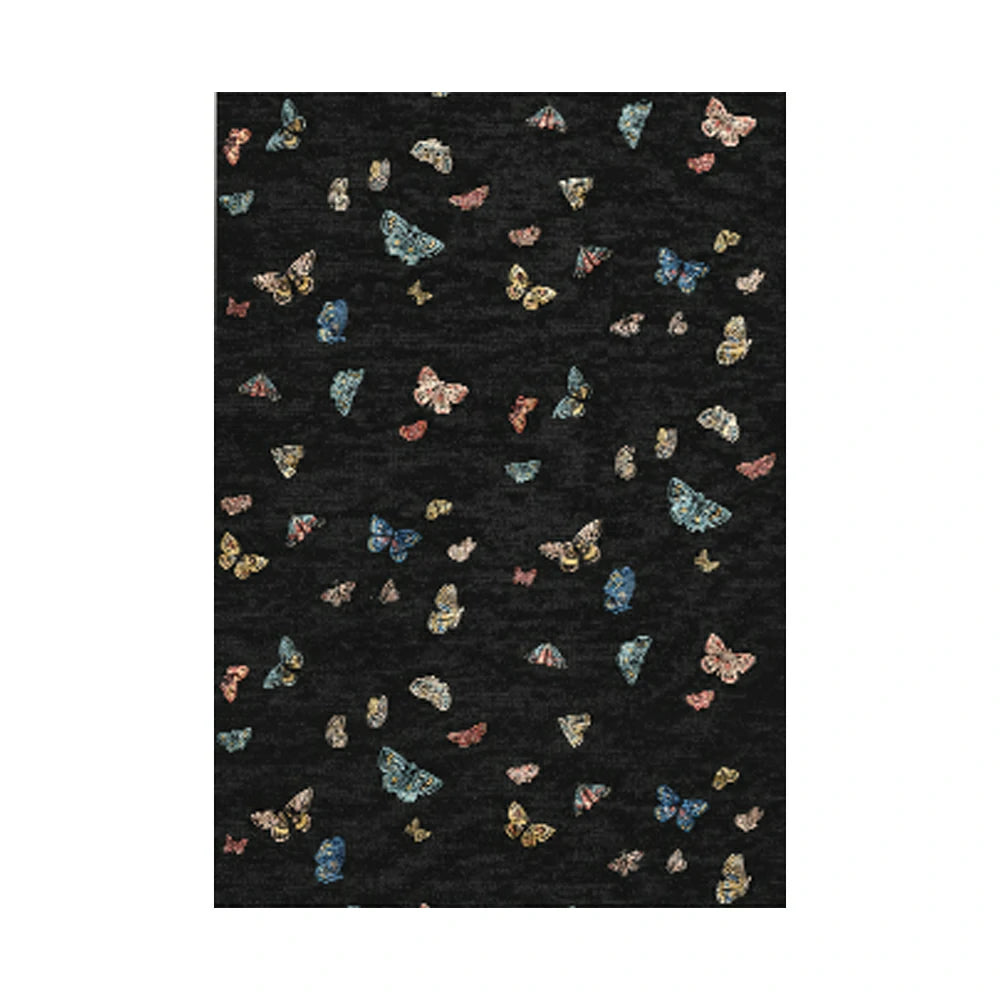 LIVARA 160/200cm Butterfly Print Loop-Pile Rug - Upgraded Non-Slip Eco Cotton-Latex Backing - Waterproof, Stain-Resistant, Soft & Durable - Black