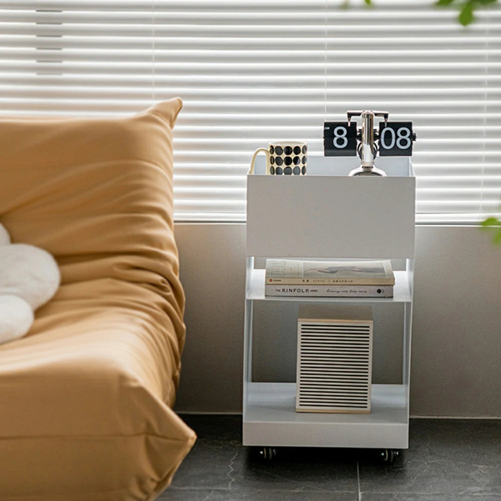 LIVARA Mobile Bedside Storage Trolley - Compact 3-Tier Design with Smooth-Rolling Wheels, Space-Saving Organizer for Bedroom & Living Room - White