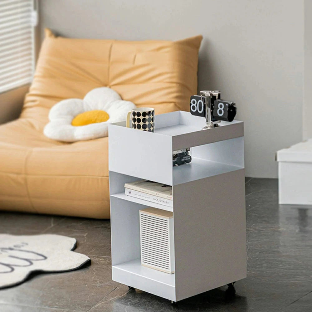 LIVARA Mobile Bedside Storage Trolley - Compact 3-Tier Design with Smooth-Rolling Wheels, Space-Saving Organizer for Bedroom & Living Room - White