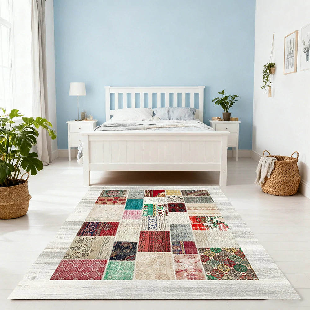 LIVARA 160/200cm Patchwork Multi-Color Loop-Pile Rug - Upgraded Non-Slip Eco Cotton-Latex Backing - Waterproof, Stain-Resistant, Soft & Durable - Multi-Color
